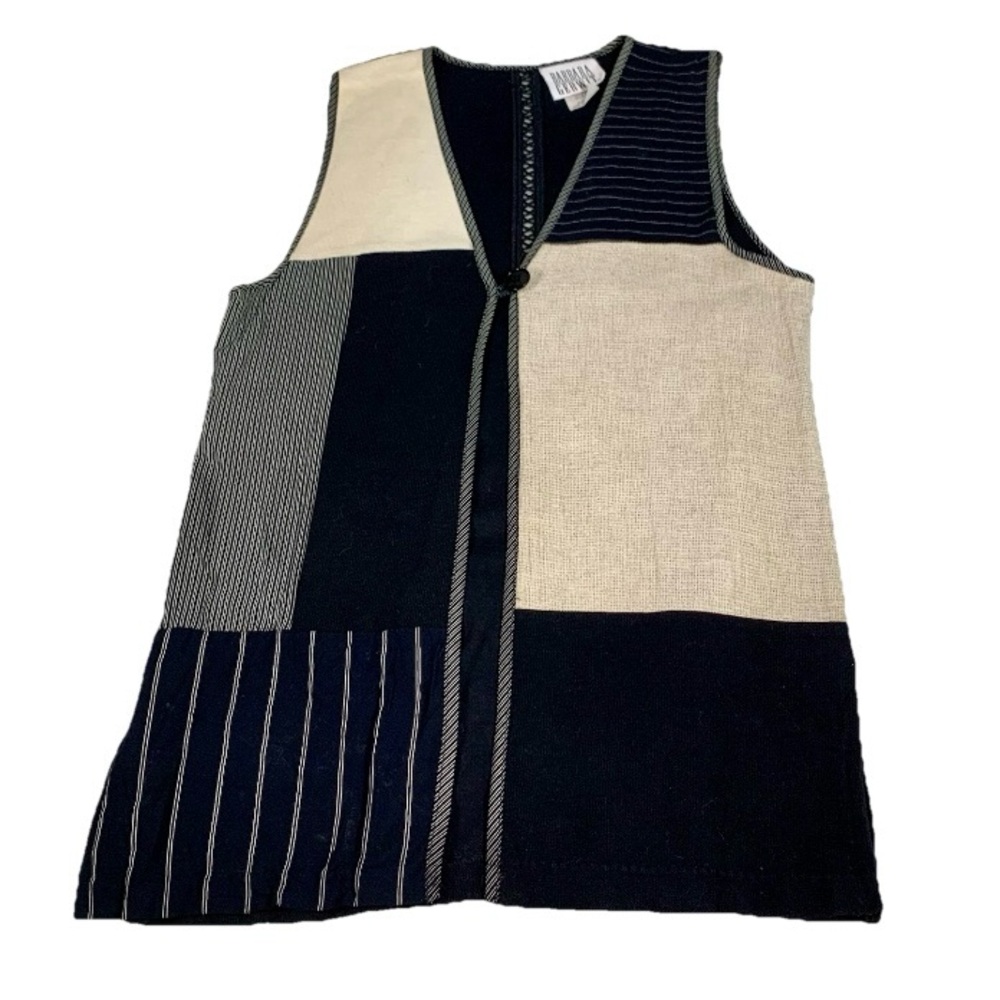 Vintage Longline Patchwork Vest Women Sz S‎ Lagenlook Mixed Media Artsy Boho USA